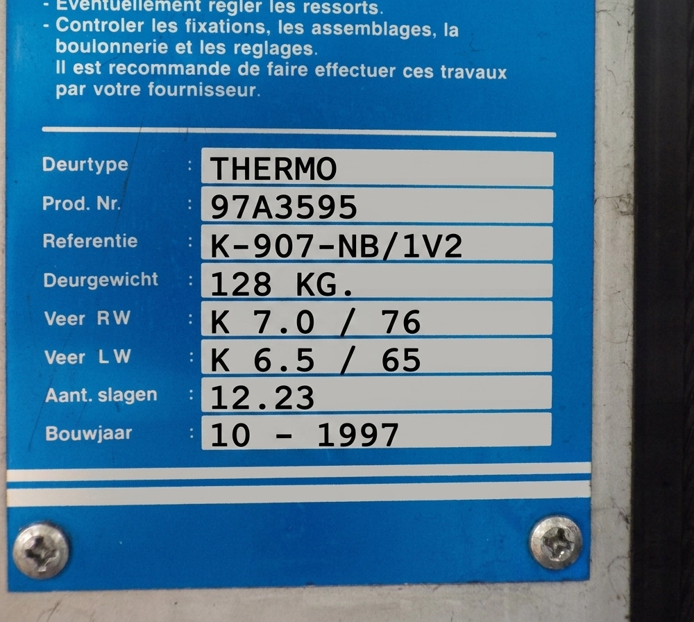 Datenschild der Novoferm Industrie-Torsionsfeder 2